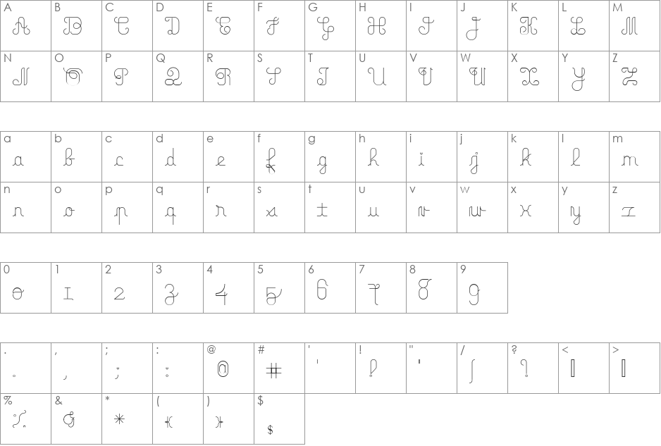 Family Tree font character map preview