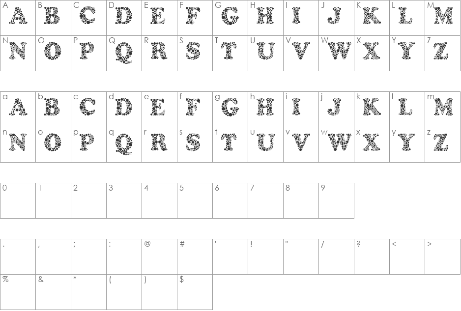 Amydor font character map preview