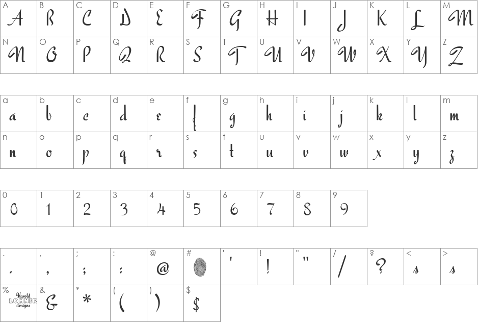 Famous Label font character map preview