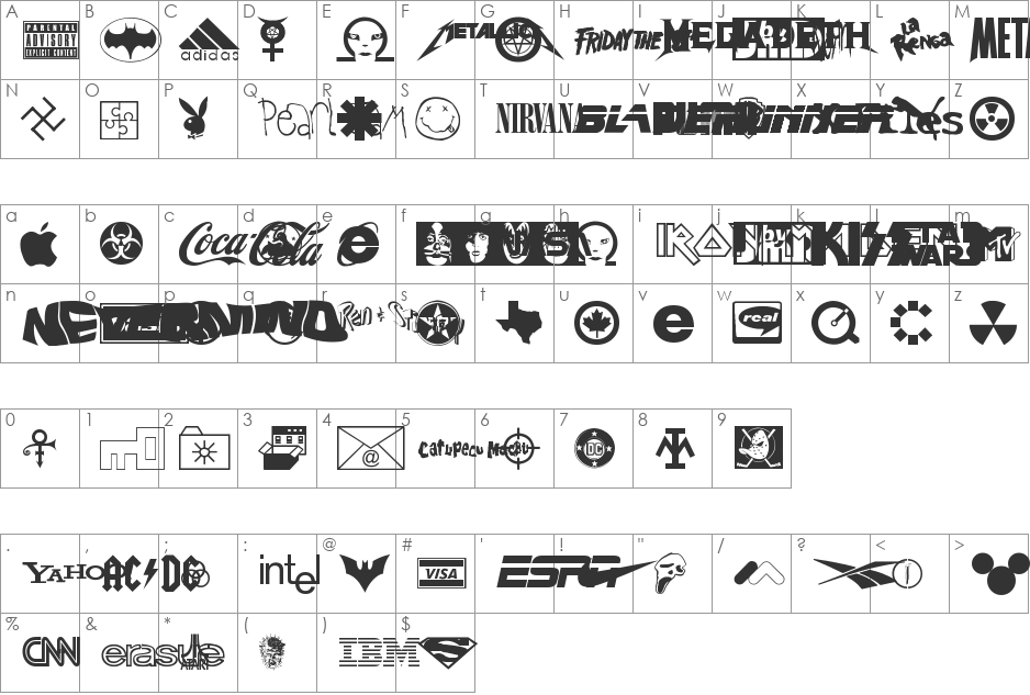 Famous Logos font character map preview