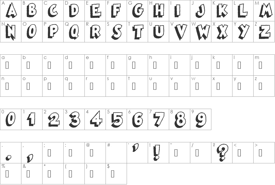 Famous Oldies Shad font character map preview