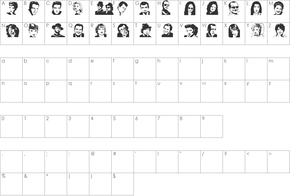 FamousFolks font character map preview