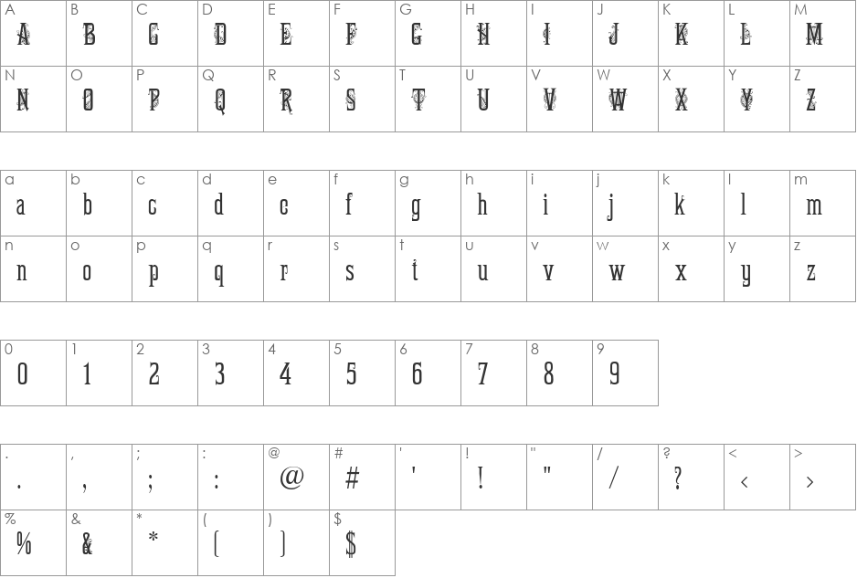 Fancy Celtic font character map preview