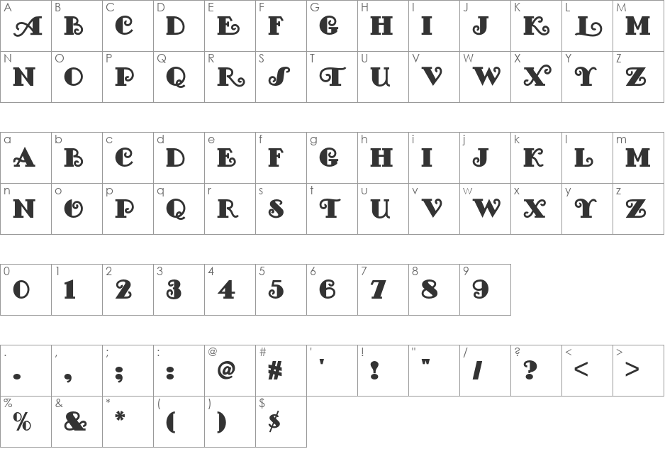 Fancy Pants NF font character map preview