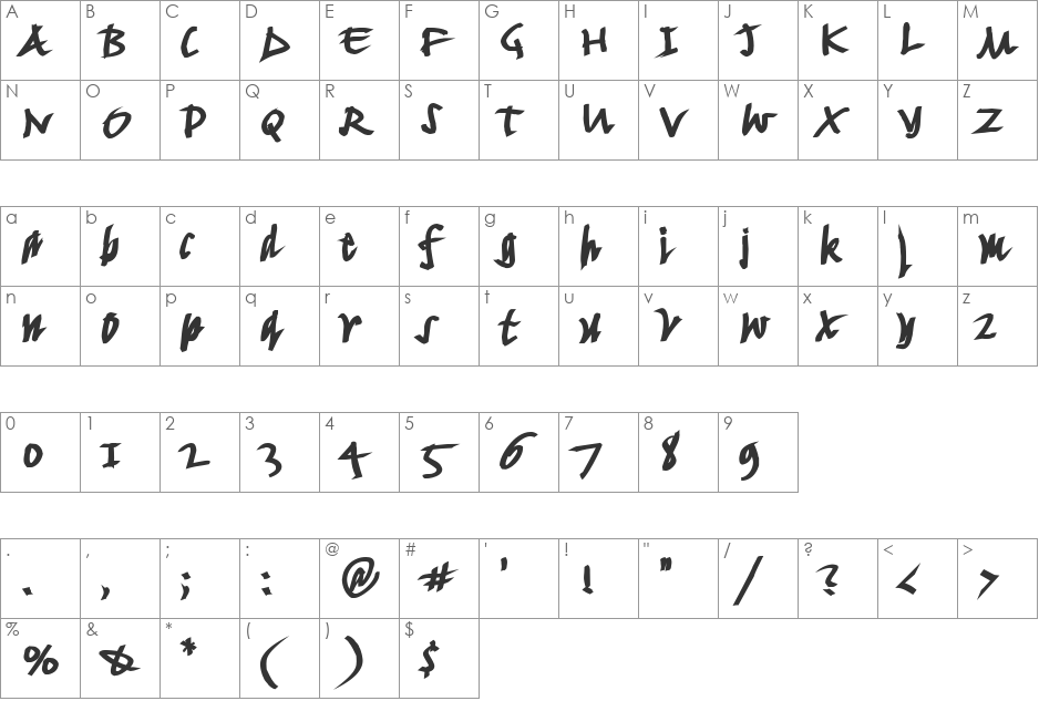 FancyWriting-Mega font character map preview