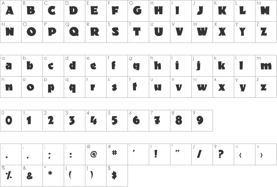 Fanfare font character map preview