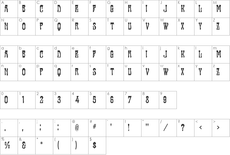 Fanfare MF font character map preview