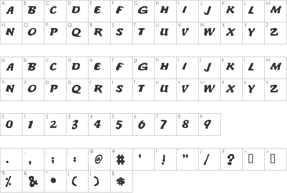 An ode to noone font character map preview