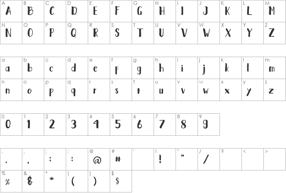Fantai font character map preview