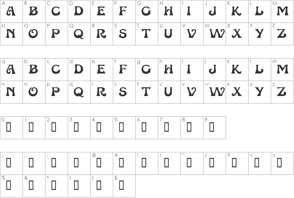 Fantaisie1 font character map preview