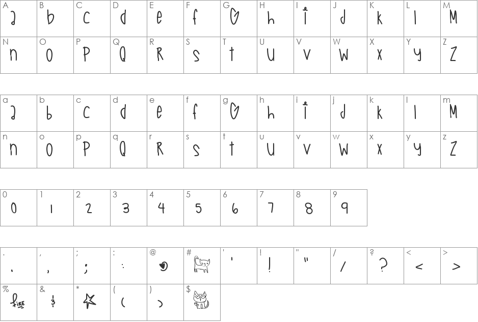 FantaseaAquaBabe font character map preview