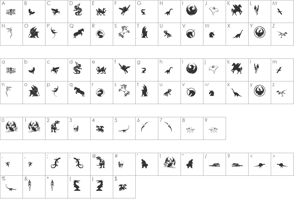 Fantastic Creatures font character map preview