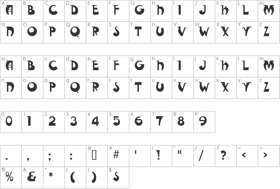 Fantastic MF font character map preview