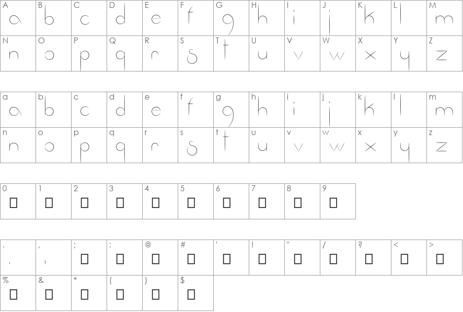 Fantastica font character map preview