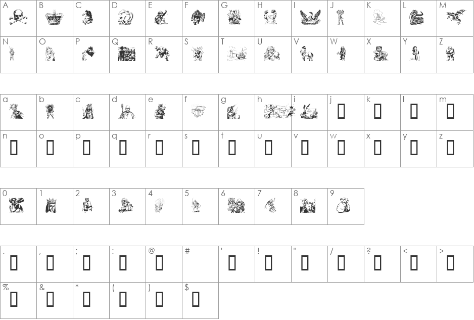 Fantasy Clipart font character map preview