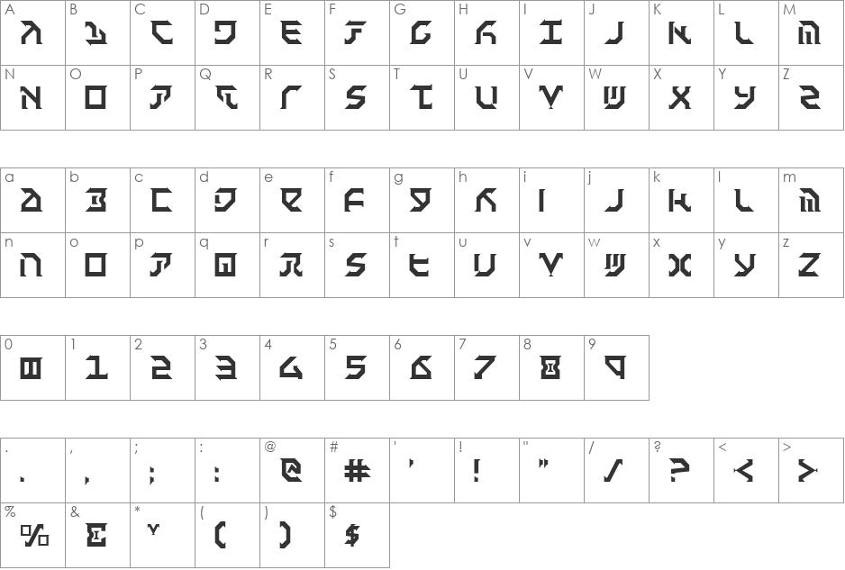 Fantazian font character map preview