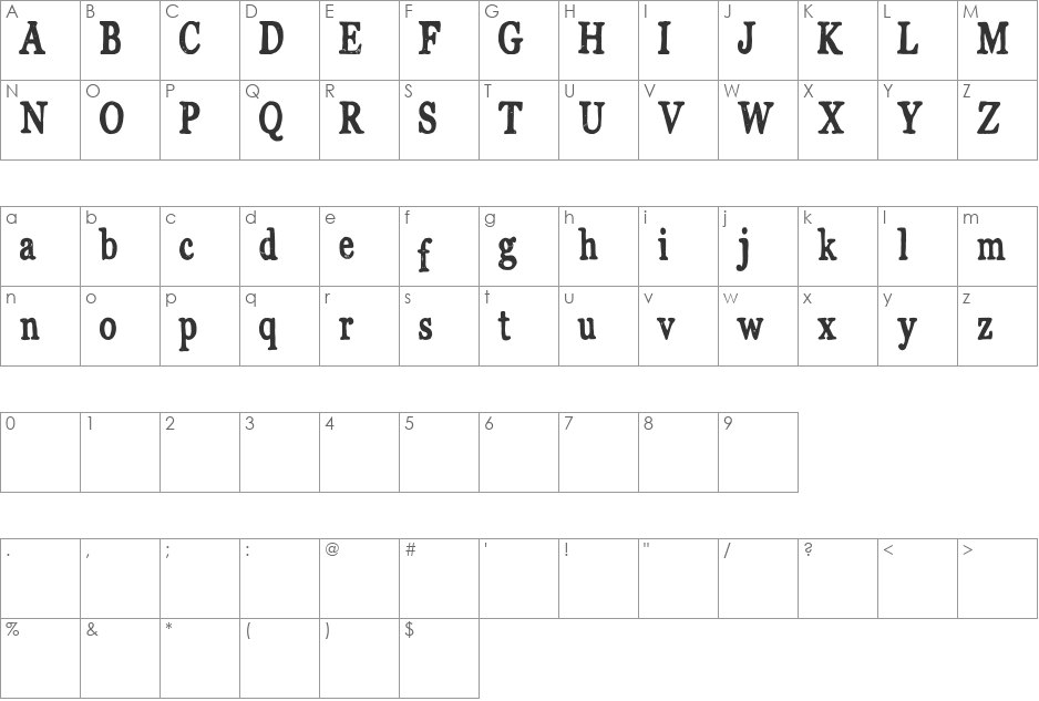 Abegnale font character map preview