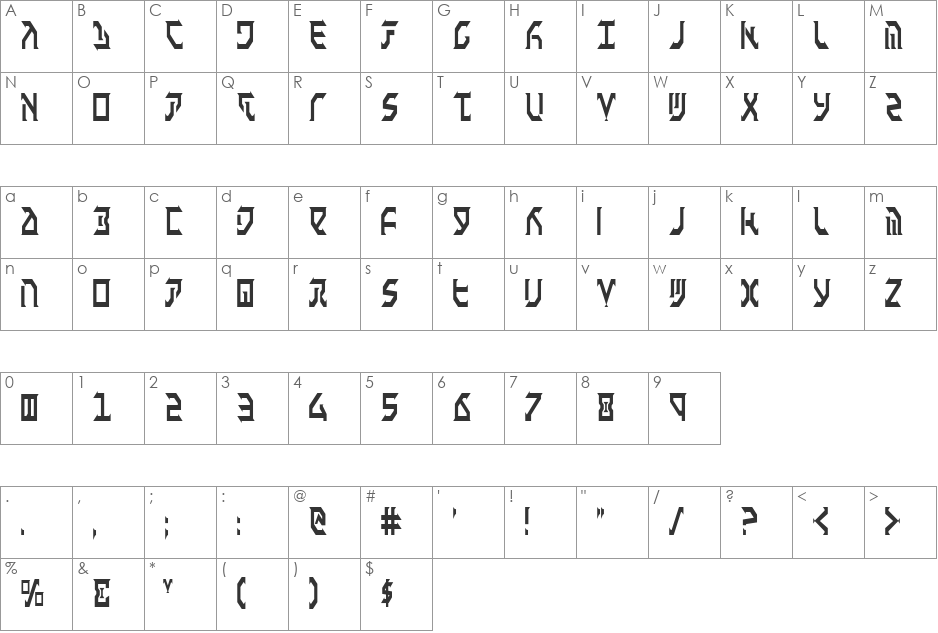 Fantazian Condensed font character map preview