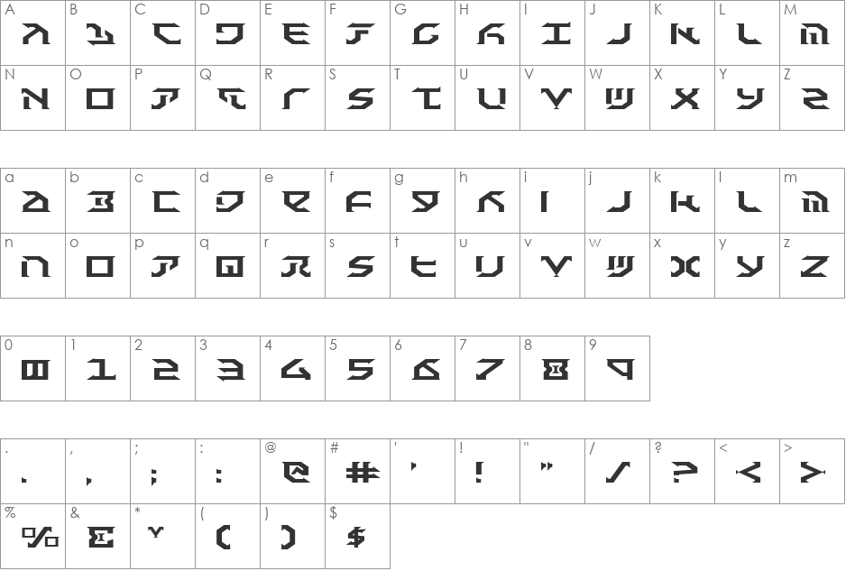 Fantazian Expanded font character map preview