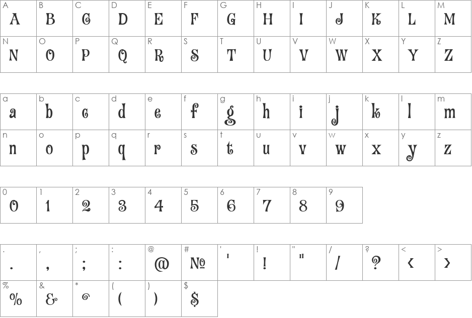 Fantini font character map preview