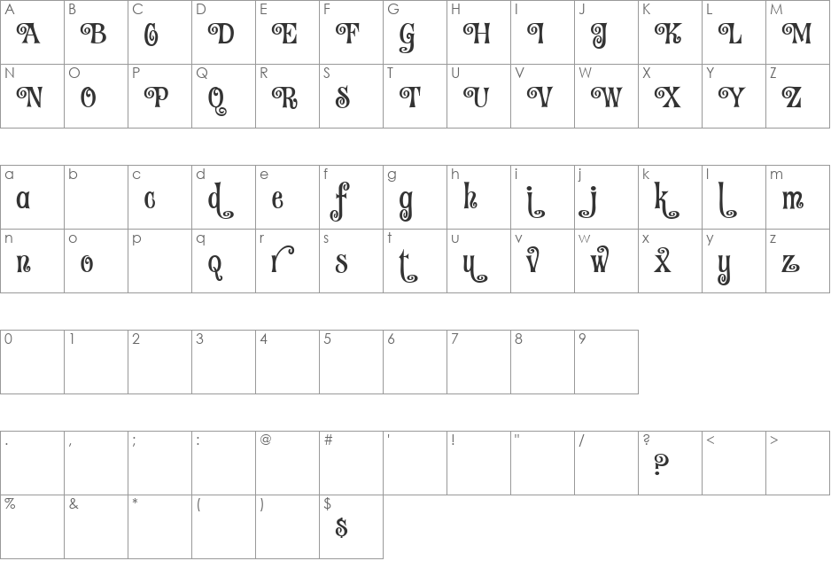 Fantini Alt One font character map preview
