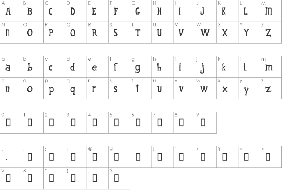 Fantique Four font character map preview