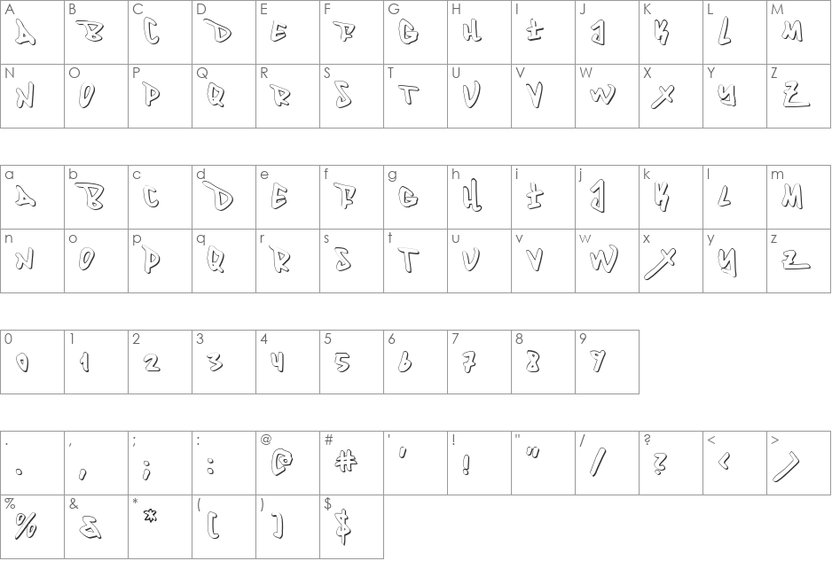Fantom 3D font character map preview