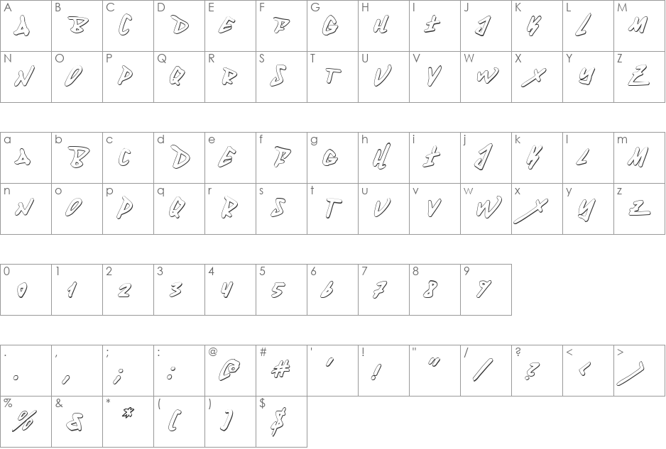Fantom 3D Italic font character map preview