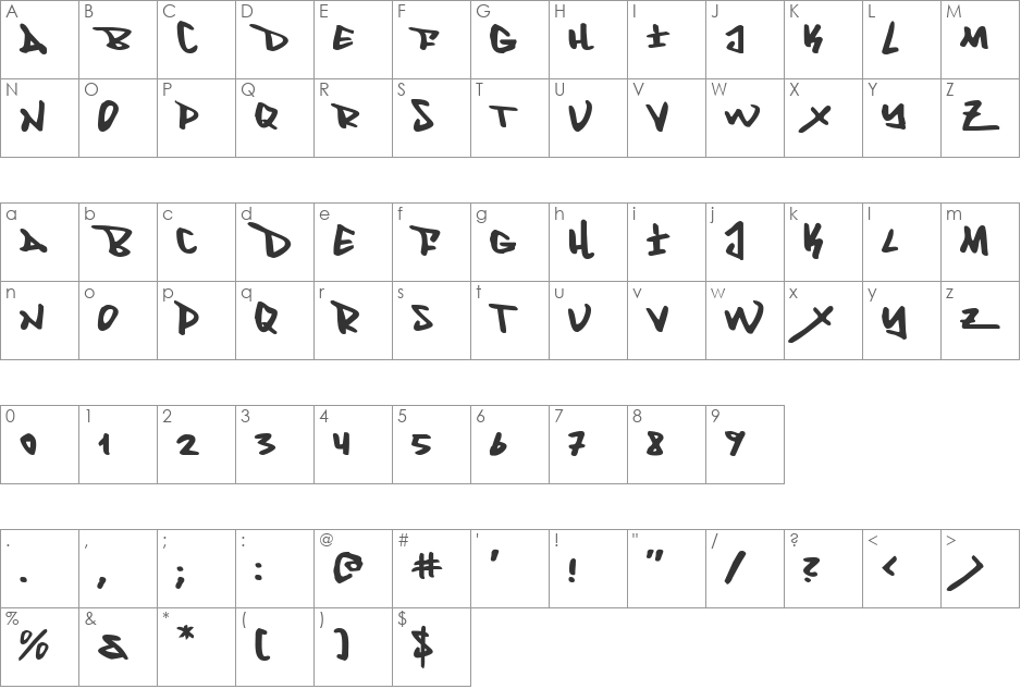Fantom Expanded font character map preview