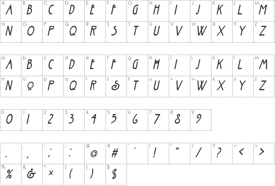 Fanzee-Condensed font character map preview