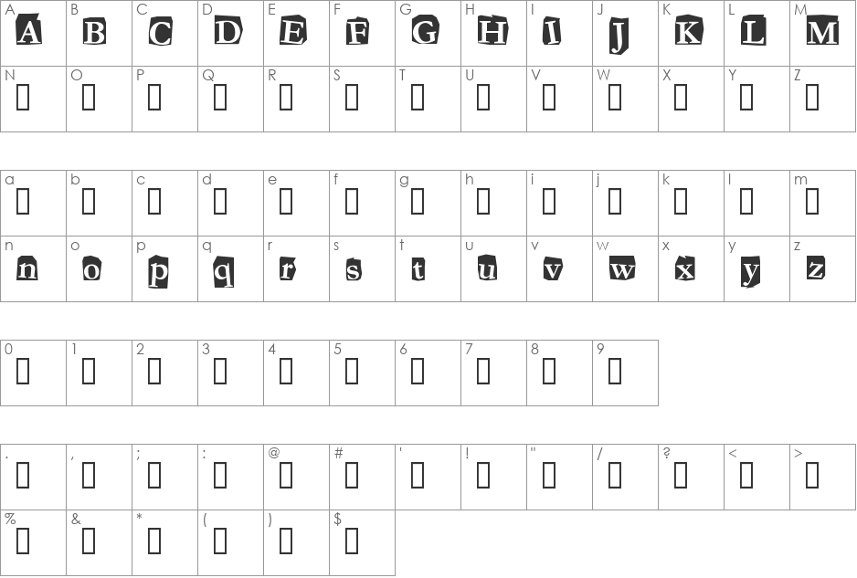 Fanzine font character map preview