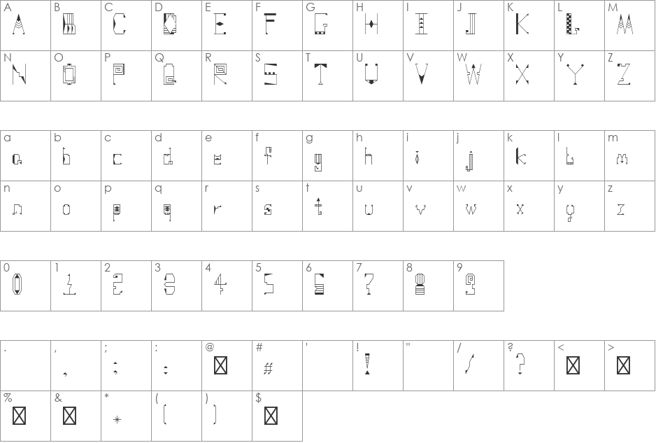 Far East Movement font character map preview