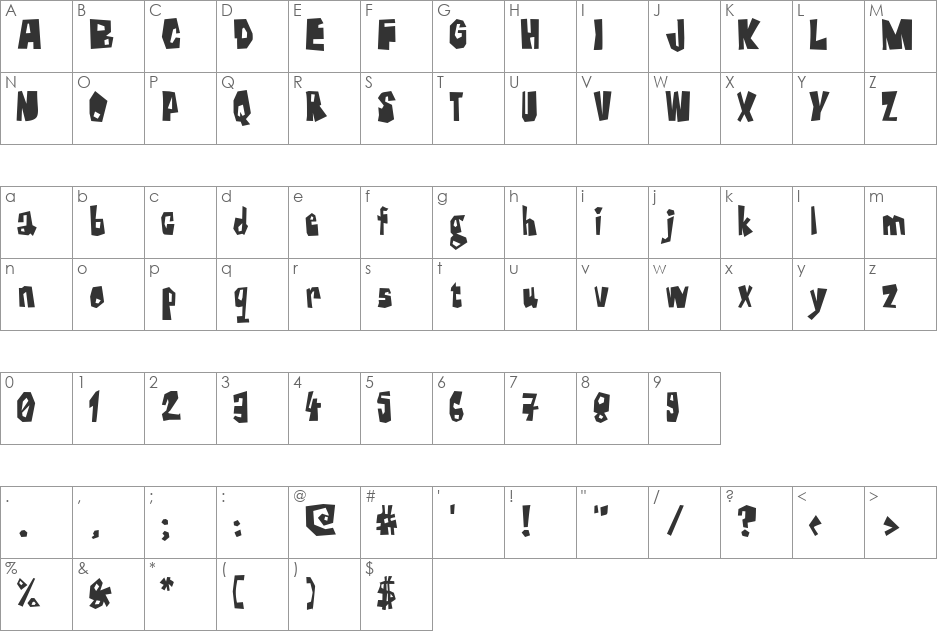 Farckenzlabb font character map preview
