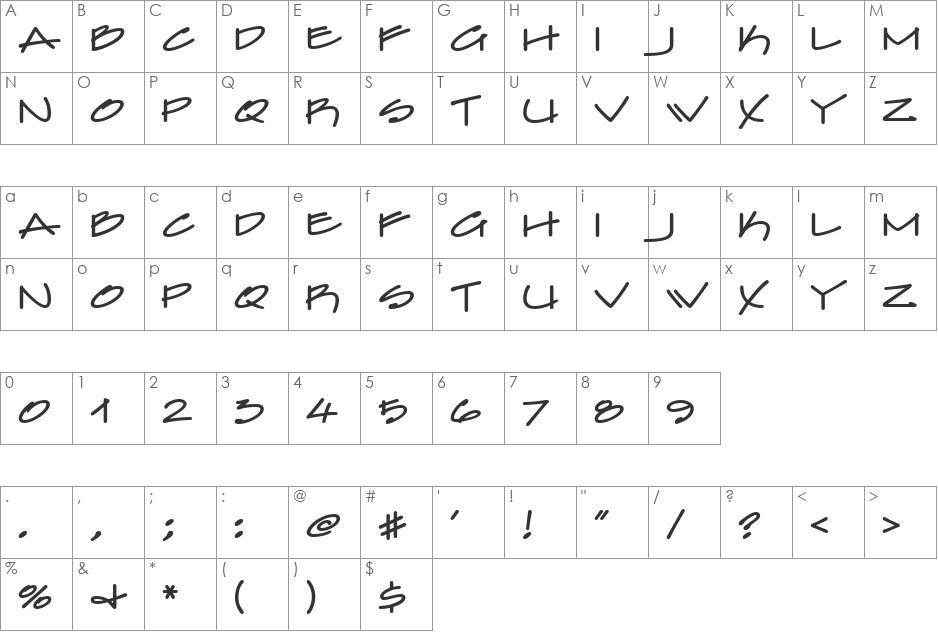 Farfel ICG Felt Tip font character map preview