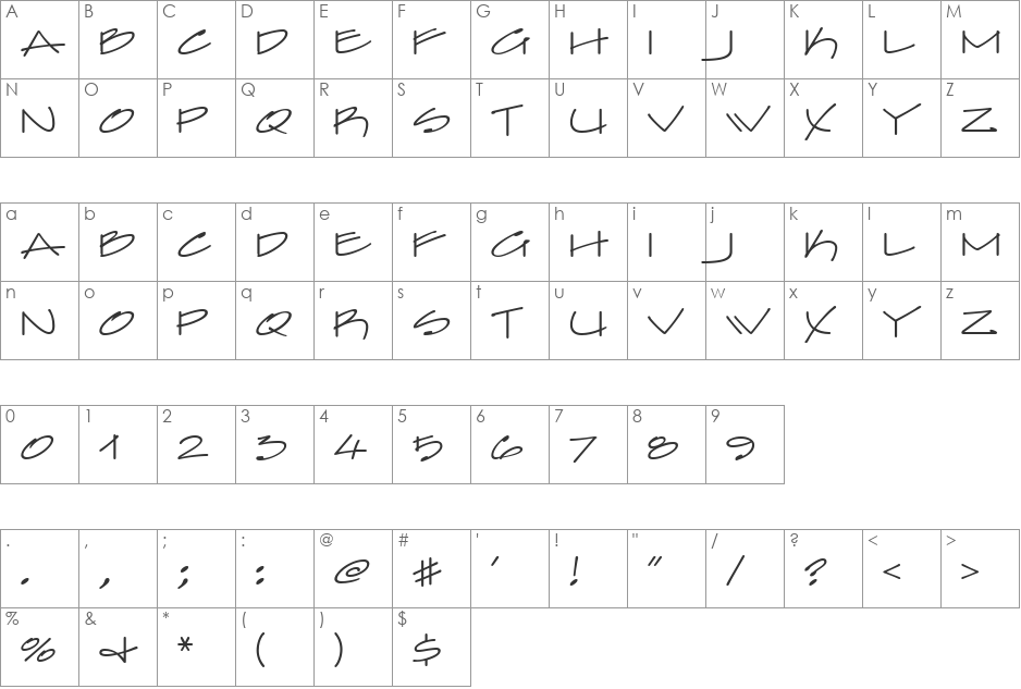 Farfel ICG Pencil font character map preview