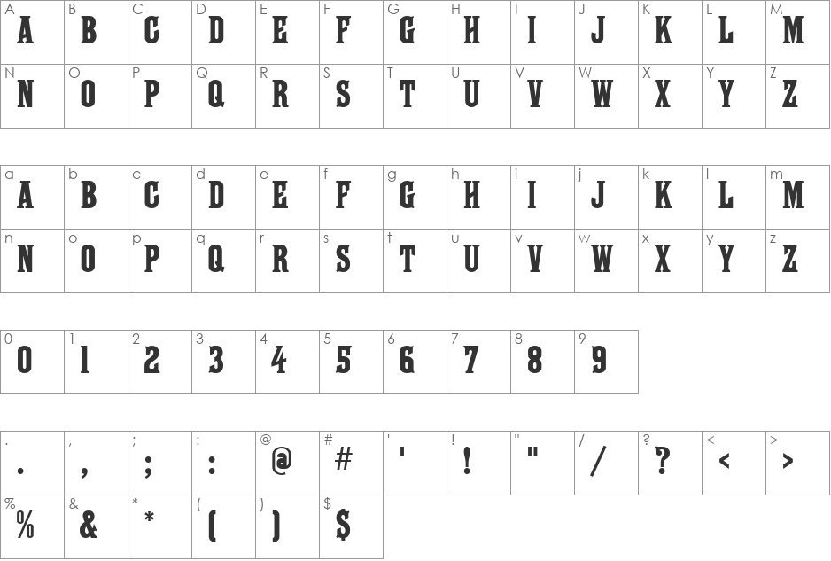 Farley MF font character map preview