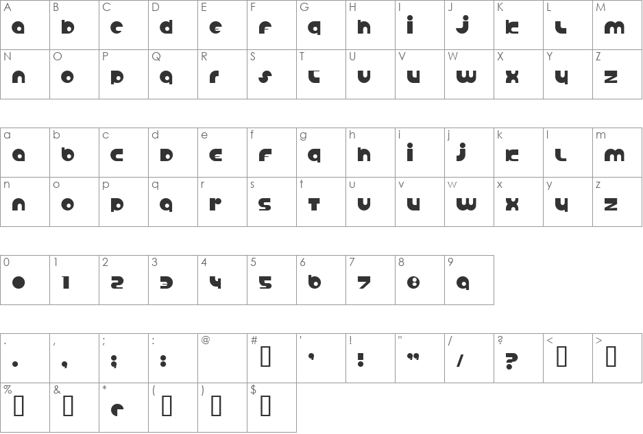 Anabolic Spheroid font character map preview