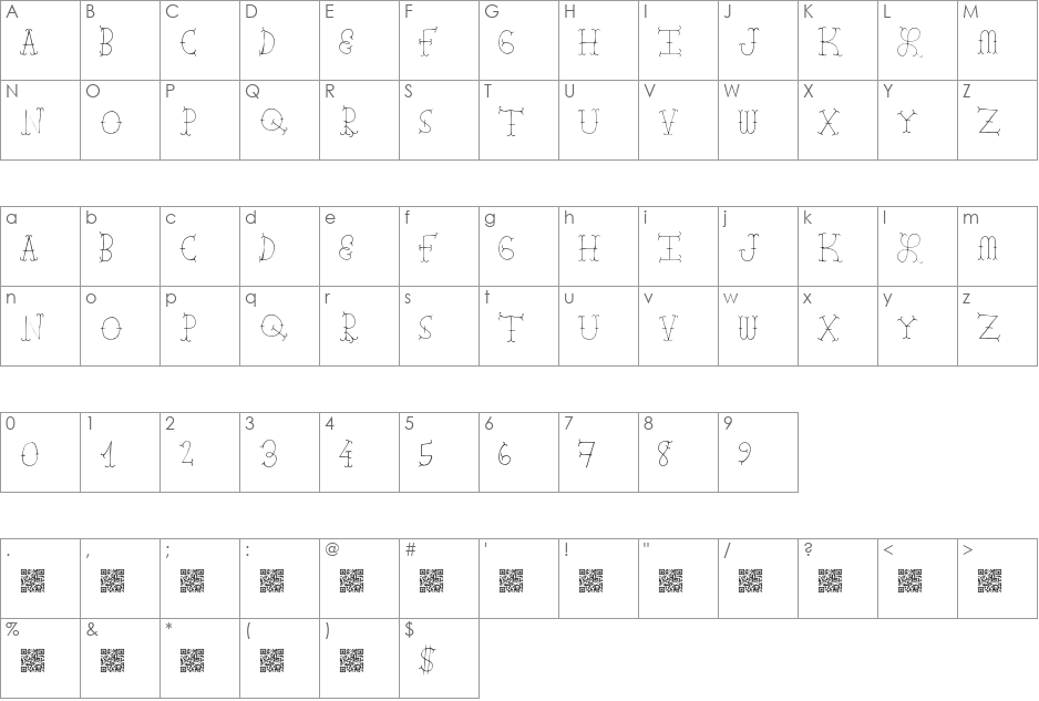 FarmBarns font character map preview