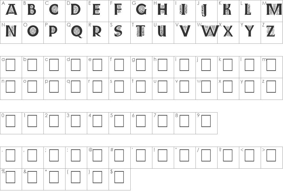 Farnoe Initials font character map preview