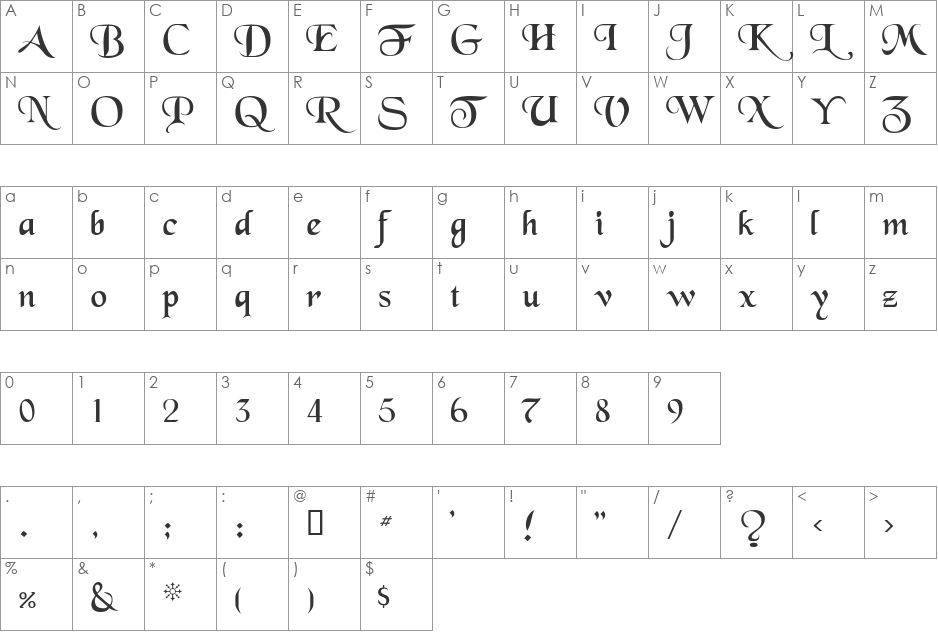 FarranceSSK font character map preview