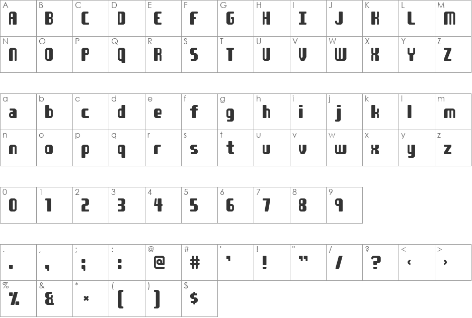 Farreaching font character map preview