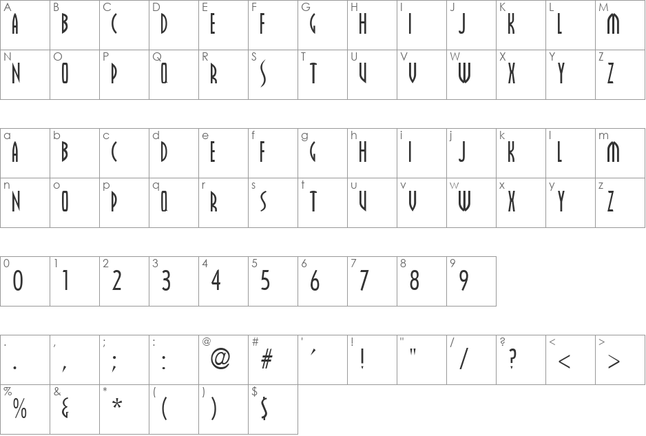 Farscape font character map preview