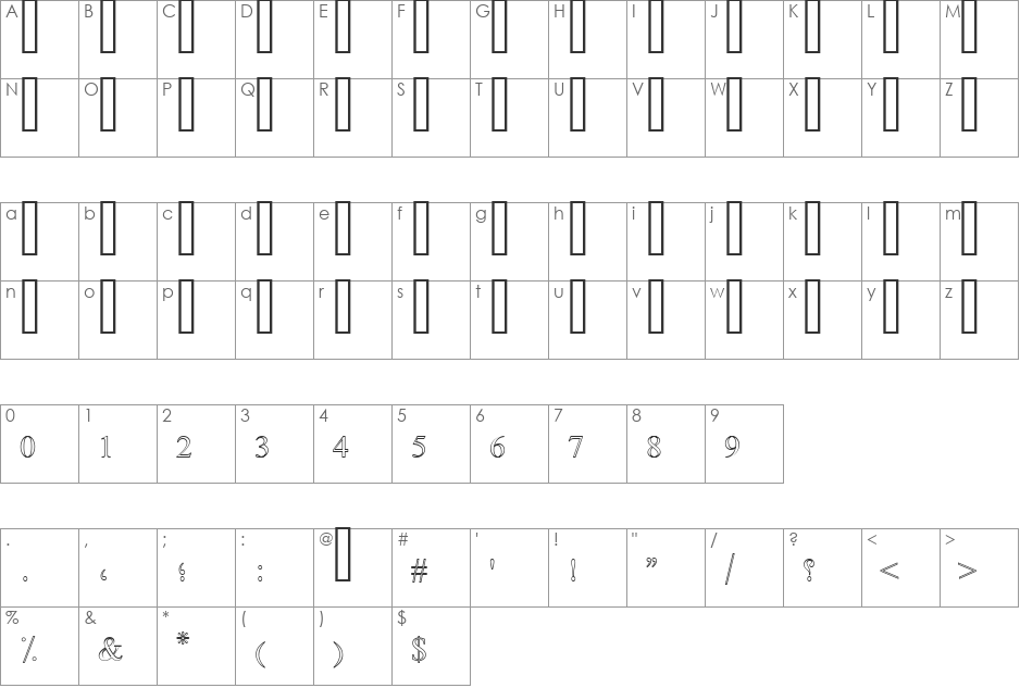 Farsi Simple Outline font character map preview