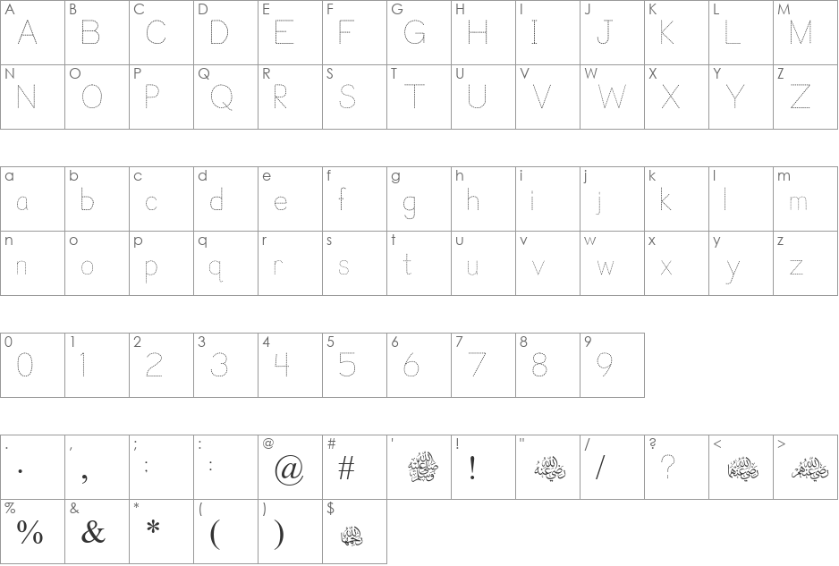 Faruma font character map preview