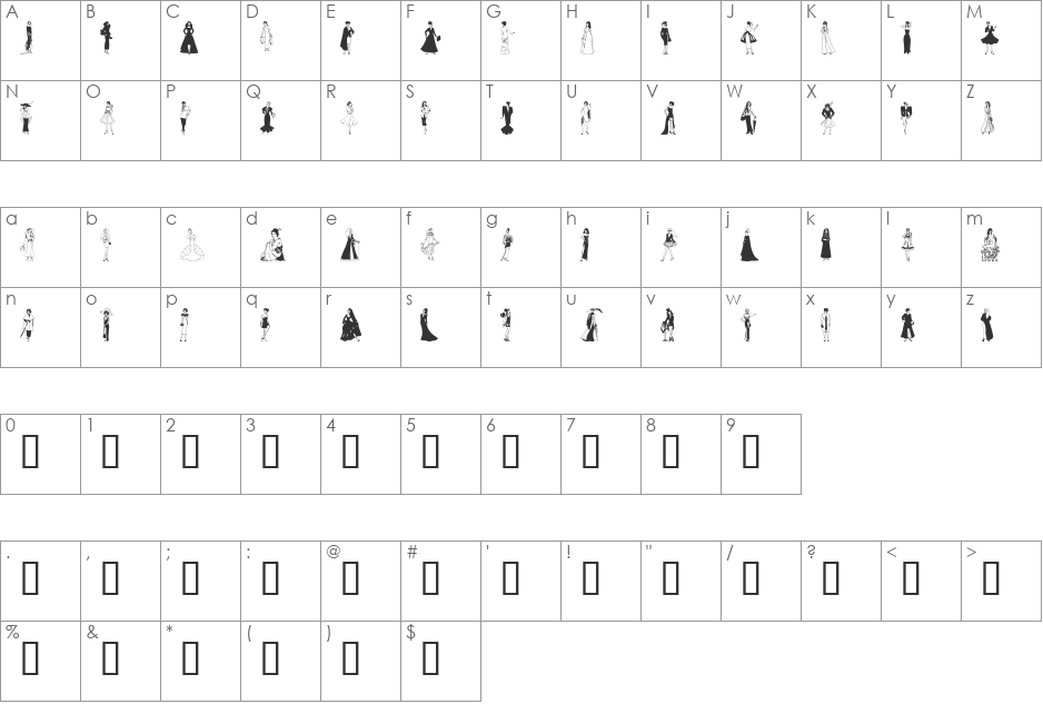 Fashion Ladies font character map preview