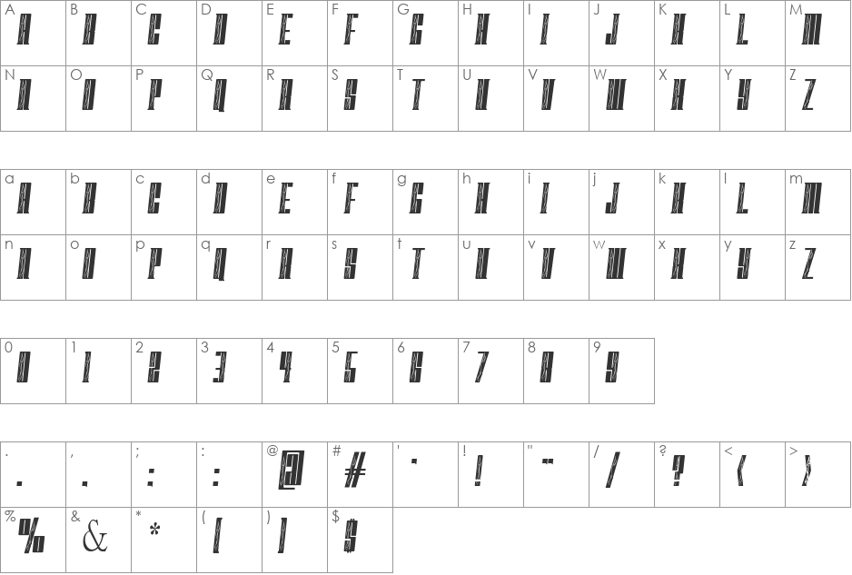 FastBlockFlames font character map preview