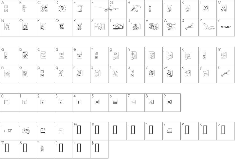 FastenYourSeatBelt Clean font character map preview
