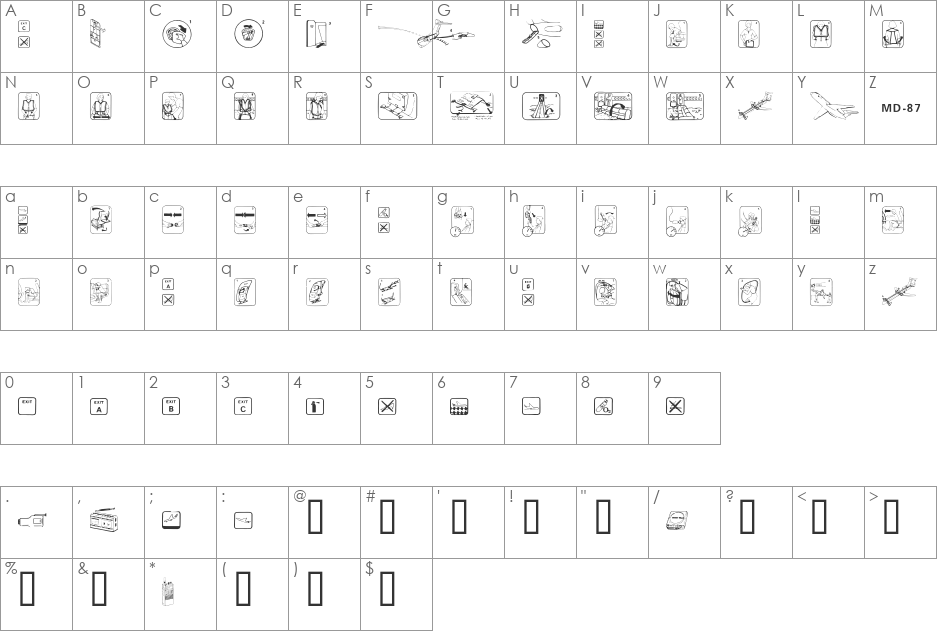 FastenYourSeatBelt Textured font character map preview