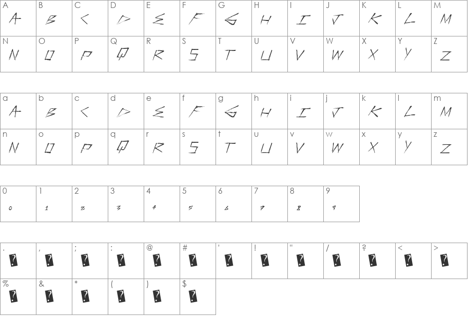 FasterStronger font character map preview