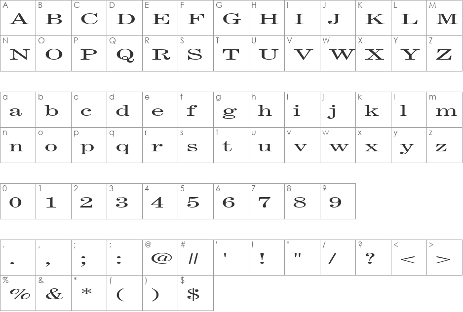 FastPardonType32 font character map preview